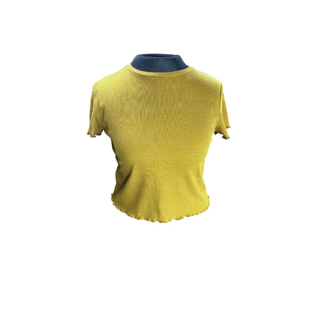 Forever 21 Womens Olive Ribbed Lettuce Hem Short Sleeve Top Size S